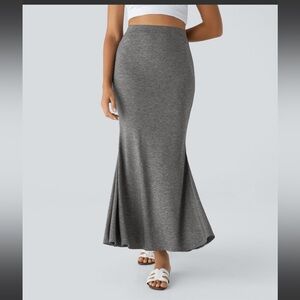 High Waisted Ruched Bodycon Mermaid Maxi Resort Skirt - gray size small